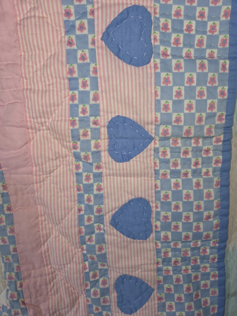 1980's Britannica Home Fashions Pink and Blue Window Panel. Sunbonnet Sue